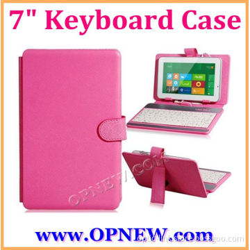 Textured Faux Leather Protective Case with USB 2.0 Keyboard for 7" Tablet PCs (Pink)